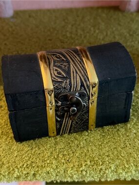 Small Treasure Chest Decorative Black Wood with Brass Accents